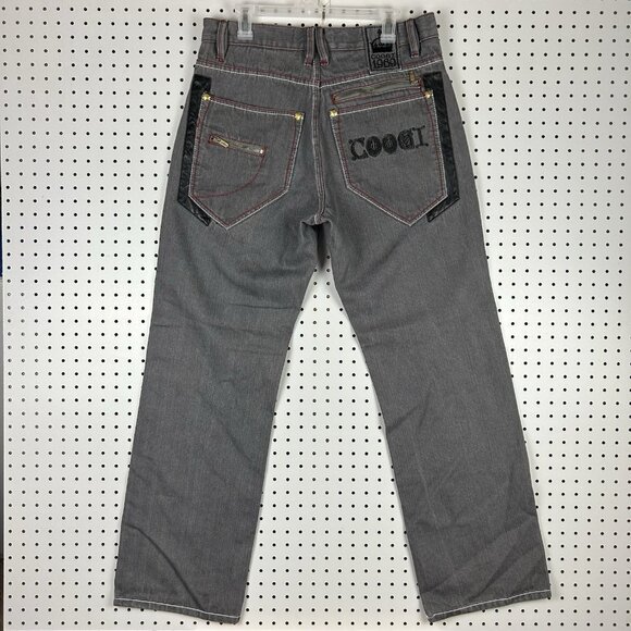 Coogi Y2K Baggy Jeans 34x34 Wide Leg Streetwear Hip Hop Gray Gold Stitched 90s - Picture 1 of 8